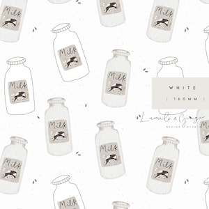 Milk, cow, dairy, bottle, cute, Daisy, Seamless Fabric Design,  Repeat Tile, Pattern Lunoe
