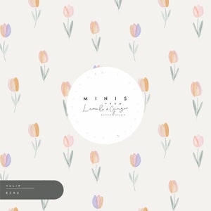 MINI, tulipán de primavera, flor, flores silvestres, diseño sencillo de tela sin costuras, pradera, mosaico repetido, patrón Lunoe