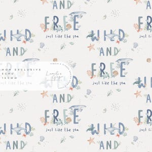 Wild and Free, under the sea, water, coastal, nautical, whale, coral, Non Exclusive Seamless Fabric Design,  Repeat Tile, Pattern