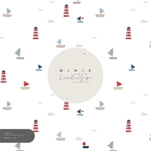 MINI, Sea, coast, lighthouse, boat, Scandi, simple Seamless Fabric Design, Repeat Tile, Pattern Lunoe