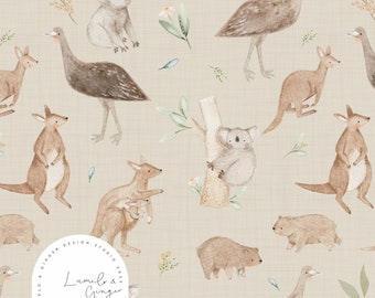 Australian, Koala, Kangaroo, Joey, Oz, Down under, Outback Seamless Fabric Design,  Repeat Tile, Pattern Lunoe