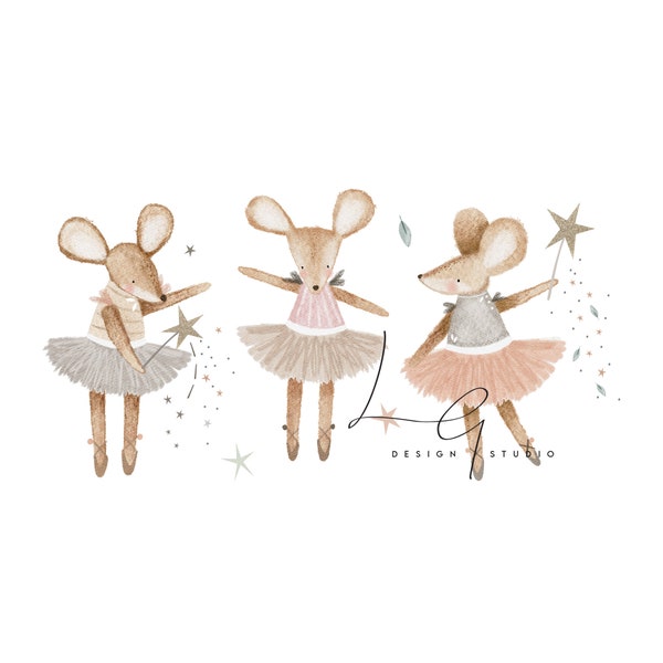 Maus Ballerina Trio Stoff PNG Sublimationsdatei, Transfer, Heat Transfer Design