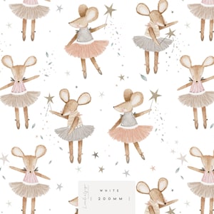 Dottie, Ballerina Maus, Süße, Prinzessin, Nahtloses Stoffdesign, Kachel wiederholen, Muster Lunoe