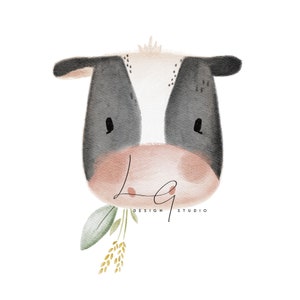 Koe, Tolly, boerderijdier, zwart-witte koe, stof PNG-sublimatiebestand, overdracht, warmteoverdracht ontwerp