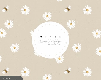 MINI, daisy, flower, cute, Scandi, simple Seamless Fabric Design, Repeat Tile, Pattern Lunoe