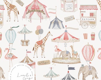 PETITE FOIRE, fairground, summer, circus, giraffe, Seamless Fabric Design,  Repeat Tile, Pattern Lunoe, NonExclsuive