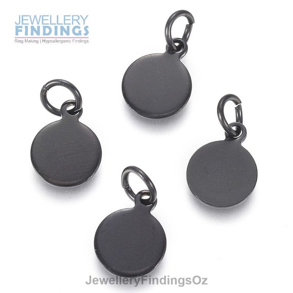 10 X 8mm Diameter Black Toned Stainless Steel Stamping Blank Tag