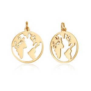 5 x World Map Gold Toned Stainless Steel Charm / Pendant suitable for jewellery making, earrings, bracelet charms or necklace pendants