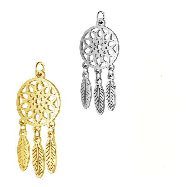 2 pièces pendentif attrape-rêves en acier inoxydable 304, breloque attrape-rêves, accessoires de boucle d'oreille, pendentif. Disponible en argent, or ou or rose