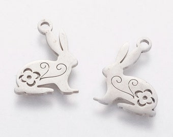 5 x 12mm Rabbit Bunny Stainless Steel Charm / Pendant / Tag