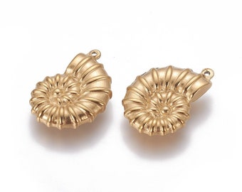 2 x pingente/pingente de aço inoxidável em tons dourados de concha Nautilus adequado para fazer joias, brincos, pingentes de pulseira ou pingentes de colar