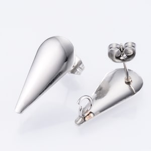 5 Pairs (10 pieces) tear drop design with loop Stainless Steel Stud Earring Findings with loop and ear nuts