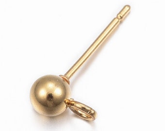 5 Pairs (10 pieces) 4mm Bead with Loop Gold Coloured Stainless Steel Stud Earring Findings