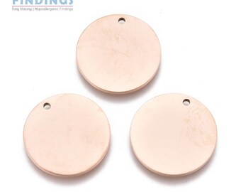 5 x 15mm Diameter Round Rose Gold Toned Stainless Steel Stamping Blank / Tag or Engraving Blanks for pendants