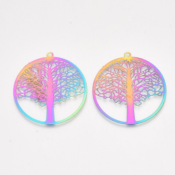 5pc x  43mmx40mm Tree Of Life Shaped Etched Metal Embellishments for pendants, earrings or charms.