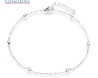 2 x 228mm Long grade 304 Stainless Steel Round Anklet