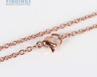 5 x 17.7 Inch (450mm) Rose Gold Stainless Steel Chain complete with lobster clasp - 1.9mm wide, 0.5mm thick, lobster claw clasps: 7x10mm