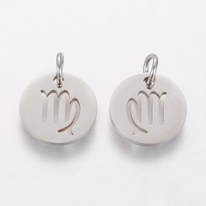 12mm Flat Round Zodiac Sign Stainless Steel Charm / Pendant / Tag