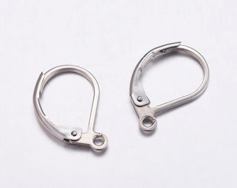 10 Pairs (20 earrings) of 15.5mmx10.5mm Stainless Steel Lever Back Earring Findings With Loop