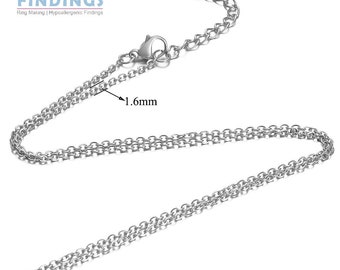 5 x 400 / 500 / 600 / 700 / 800mm length Stainless Steel Chain complete with lobster clasp and 50mm extender chain - Hypoallergenic