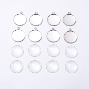 10 x 25mm Stainless Steel Cabochon Pendant Sets with 10 trays and 10 cabochons - Hypoallergenic