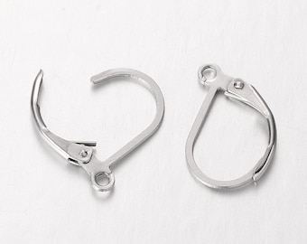 5 Pairs (10 earrings) of 16mmx11mm Stainless Steel Lever Back Earring Findings With Loop