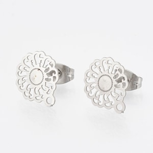 5 Pairs (10 pieces) Flower Design Stainless Steel Stud Earring Findings with Hole and Ear Nuts