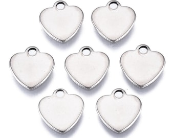 50 x Heart Stainless Steel Stamping Blank / Charm / Pendant suitable for jewellery making, earrings, bracelet charms