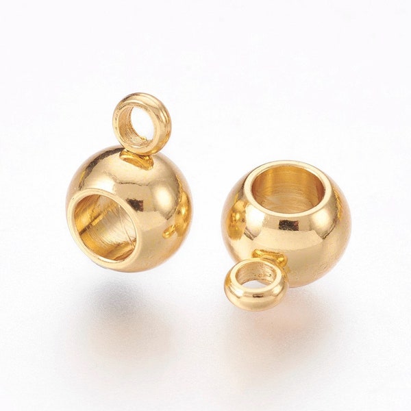 10 x Gold Toned Stainless Steel Hanger Links, Rondelle Bail Beads,  9x6x4mm, Hole: 1.6mm.