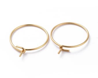 10 Pairs (20 earrings) 15mm Hypoallergenic Gold Toned 316 Stainless Steel Hoop Earrings