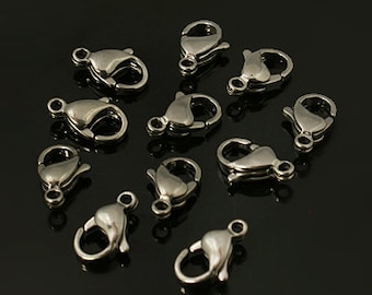 5 Pieces 15x9x4mm Lobster Claw Clasps - Stainless Steel Hypoallergenic, Hole: 2mm