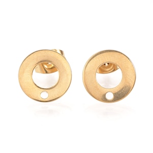 5 Pairs (10 pieces) 10mm Diameter Gold Coloured Stainless Steel Stud Earring Findings with Hole and Ear Nuts