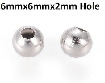 30 x 6mmx6mm Edelstahlperlen mit einem Loch von 2 mm Durchmesser