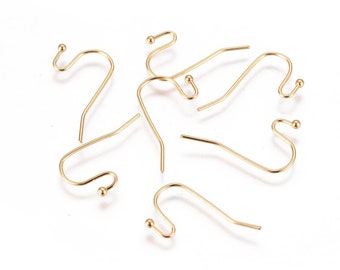 5 Pairs or 25 pairs of 20mm Gold Toned Stainless Steel Hypoallergenic Earring Hooks, Ear Wires