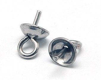 10 x 7x4mm Stainless Steel Cup Pearl Peg Bails Pin Pendants For Half Drilled Beads, Pin: 0.7mm.