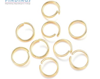 50 x 10 mm x 1 mm (calibre 18) 304 anneaux ouverts en acier inoxydable doré avec un diamètre intérieur de 8 mm.
