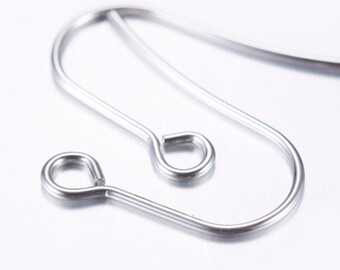 25 Pairs (50 Pcs) x 304 Stainless Steel Earring Hooks 18mmx15mmx0.8mm