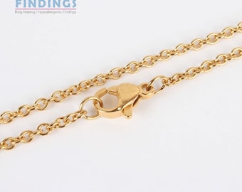5 x 17.7 Inch (450mm) Gold Plated Stainless Steel Chain complete with lobster clasp - 1.9mm wide, 0.5mm thick, lobster claw clasps: 7x10mm