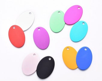 10 x Aluminium Oval Stamping Blanks Mixed Colours, 38mmx25mmx1mm