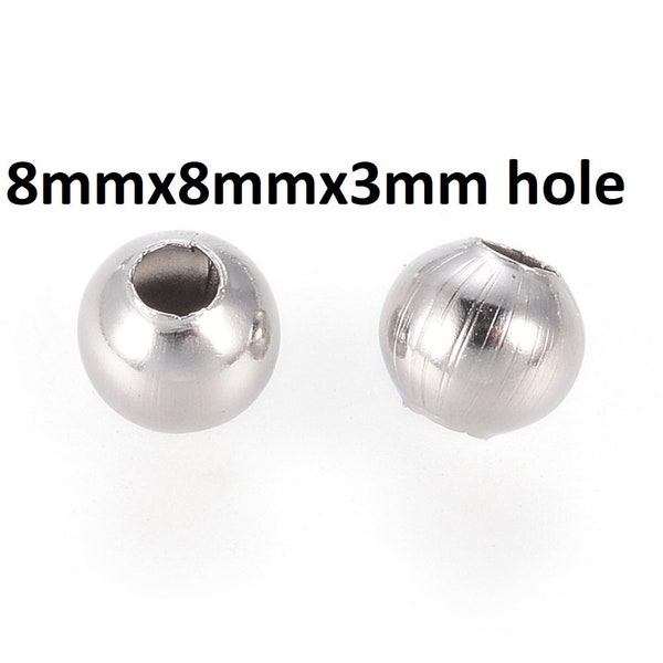 30 x 8mmx8mm Stainless Steel Beads with a 3mm diameter hole