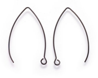5 Pair (10 Pcs) x Black 304 Stainless Steel Earring Hooks 25.5x15x0.8mm