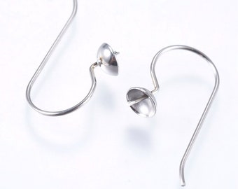 5 Pairs (10 Pcs) 22.3mm Stainless Steel Earring Hooks, Ear Wires with cups