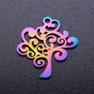 5 x Tree Multicoloured Stainless Steel Charm or pendant  - perfect for earring findings, charms or pendants