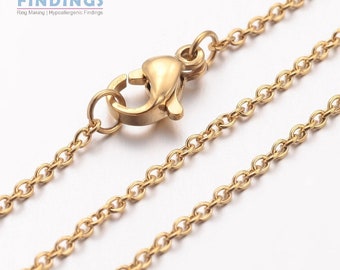 5 x 19.7 Inch (500mm) Gold Toned Stainless Steel Chain complete with lobster clasp - Hypoallergenic