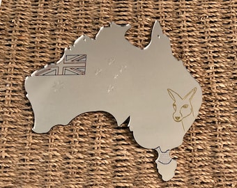 Decorative mirror incorporating Australia&#39;s Coastline / Flag and Kangaroo Images
