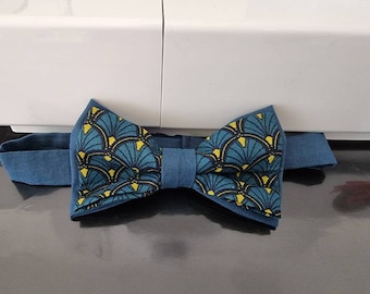 Duck blue bow tie and Japanese pattern