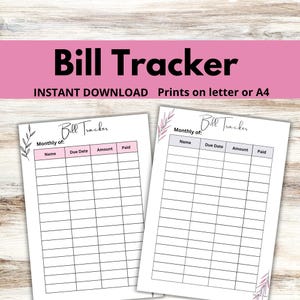 Monthly Bill Tracker Printable, Spending tracker PDF, Paycheck Budget, budget binder insert, Bill Payment Template, Membership Tracker