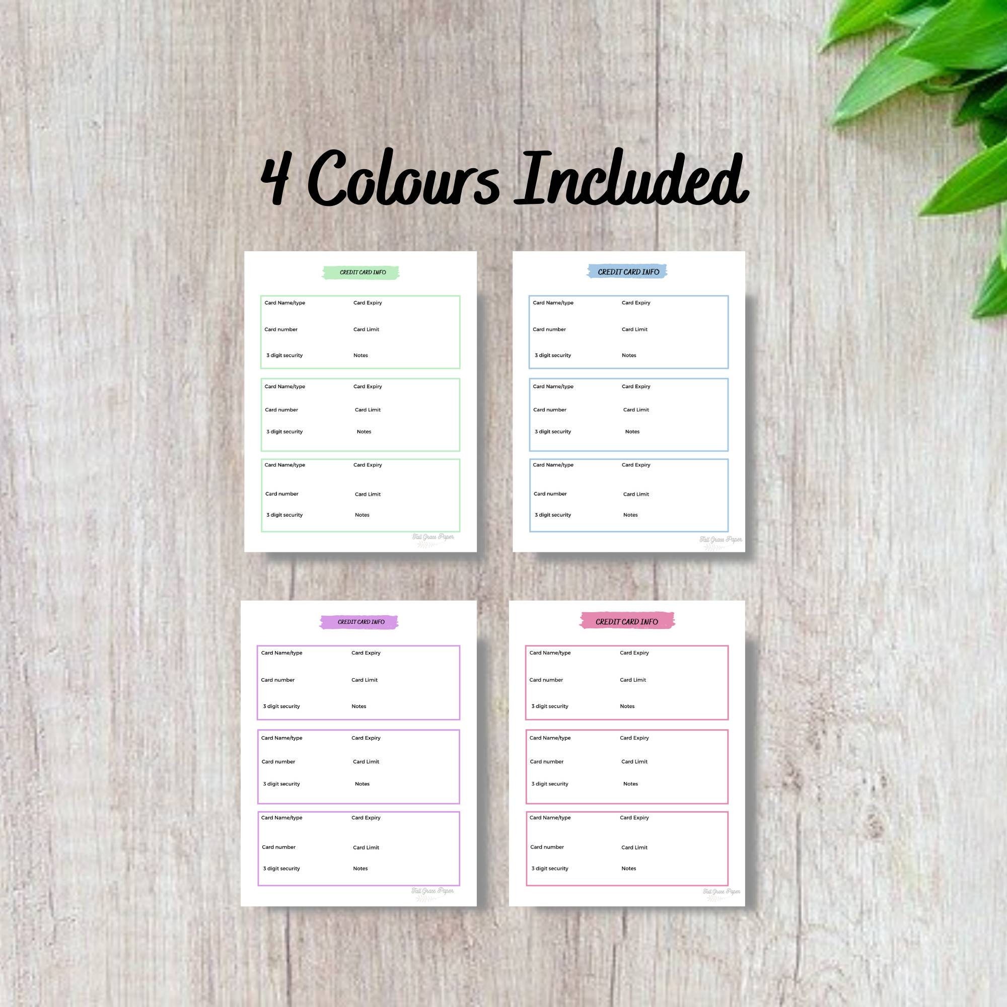 Printable Credit Card Information sheet PDF Template Home | Etsy