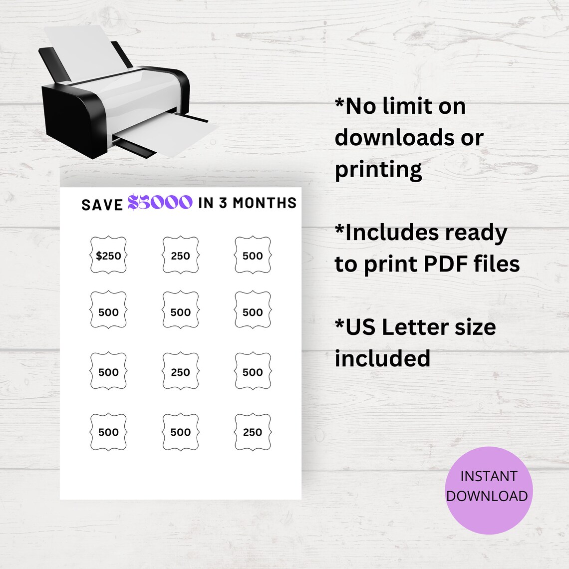 5K Savings Challenge Printable Worksheet Template Savings - Etsy