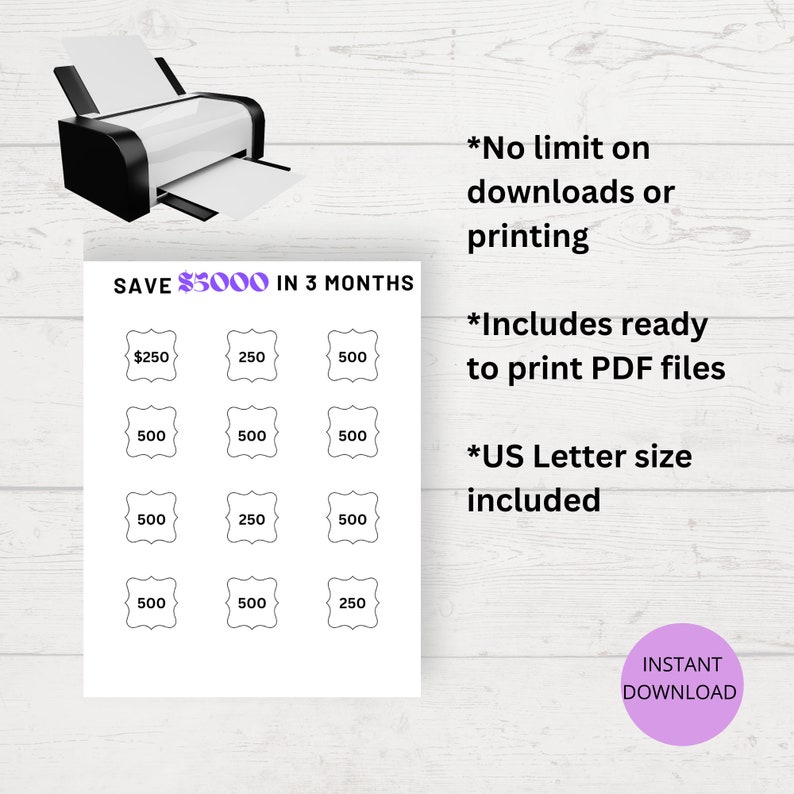 5K Savings Challenge Printable Worksheet Template, Savings Goal Tracker ...